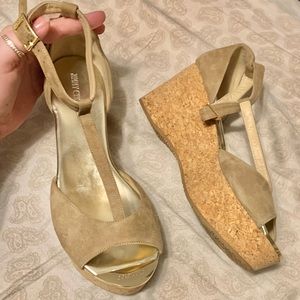 Jimmy Choo Beige Suede Cork Wedges